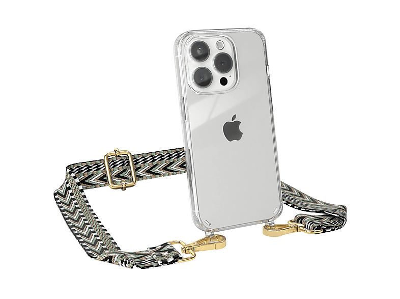 Transparente Boho Apple, EAZY Grün Handyhülle Schwarz / 15 Kordel Style, mit Pro, iPhone Umhängetasche, CASE