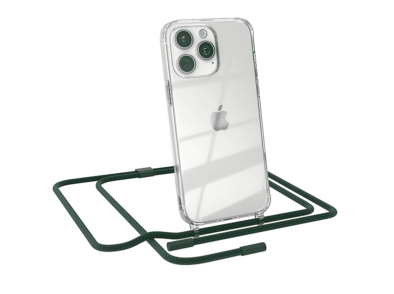 EAZY CASE Transparente Handyhülle mit runder Kette unifarbend, Umhängetasche, Apple, iPhone 15 Pro Max, Dunkelgrün / Nachtgrün