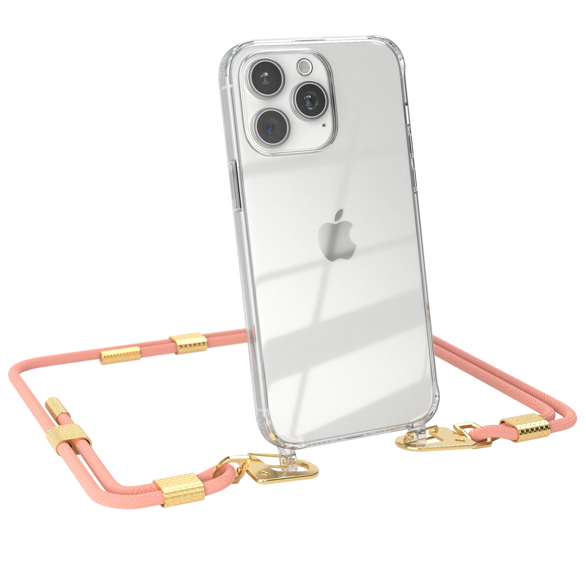 Pro Karabiner, iPhone Apple, / Umhängetasche, Transparente + mit 15 CASE Max, Handyhülle Altrosa EAZY Kordel runder Gold