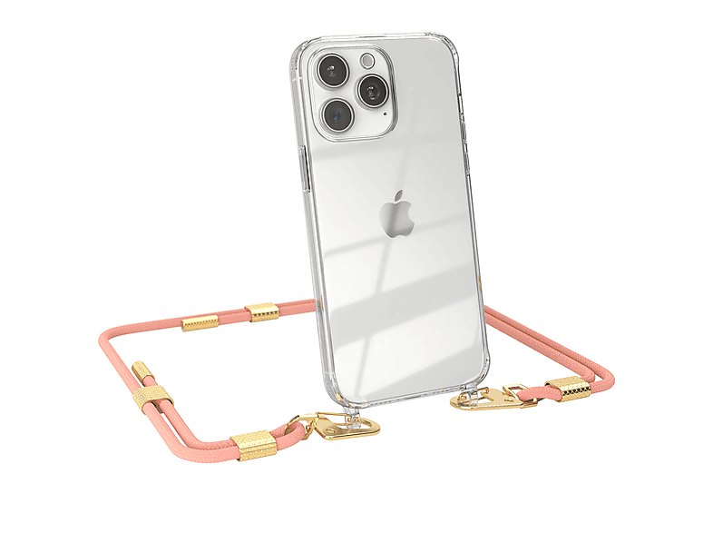 Pro Karabiner, iPhone Apple, / Umhängetasche, Transparente + mit 15 CASE Max, Handyhülle Altrosa EAZY Kordel runder Gold