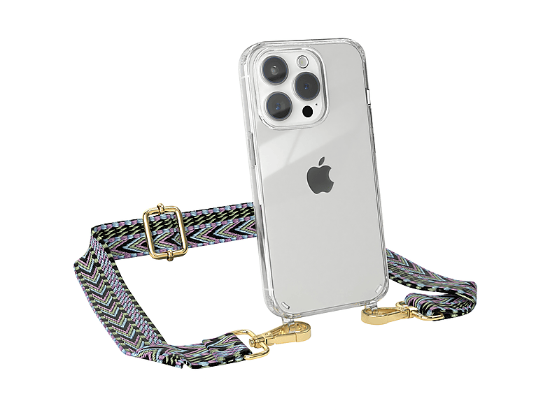 Umhängetasche, Boho Pro, iPhone Transparente Style, Kordel Handyhülle EAZY / 15 CASE Apple, Violett mit Grün