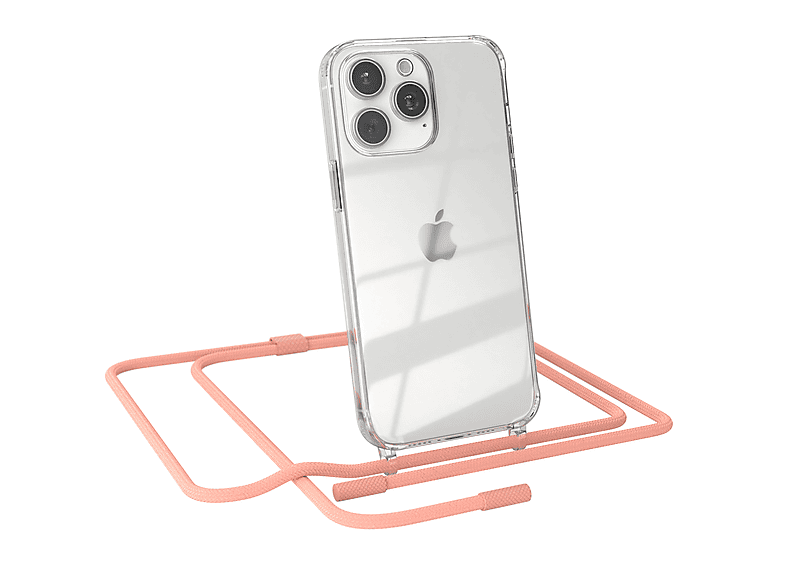 Umhängetasche, 15 Max, EAZY Apple, / runder CASE Transparente unifarbend, Pro Handyhülle Coral iPhone mit Altrosa Kette