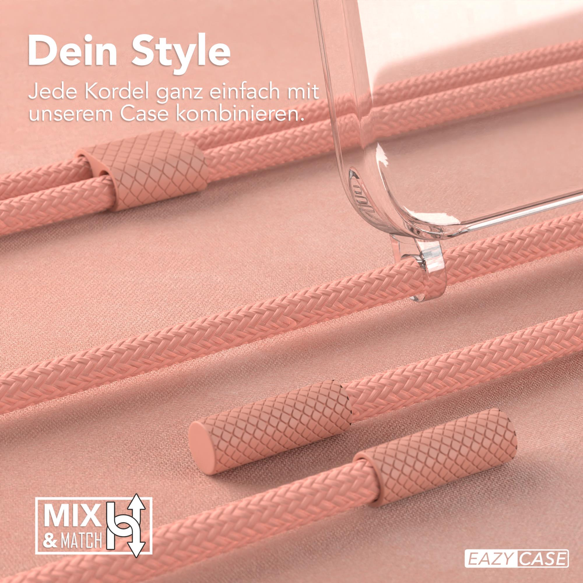Nahaufnahme einer Handyhülle mit rosa Kordeln.