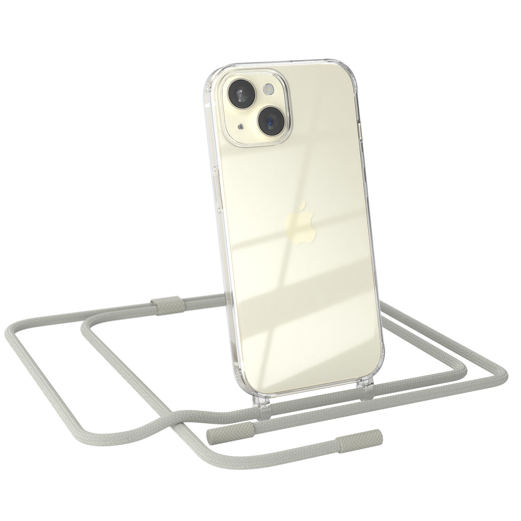/ 15, Apple, CASE Umhängetasche, runder Beige iPhone unifarbend, Kette Grau mit Handyhülle Taupe EAZY Transparente