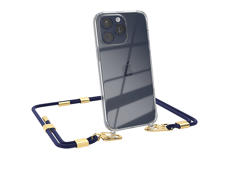 EAZY CASE Transparente Handyhülle Kordel 15 iPhone runder Max, Gold Nachtblau Umhängetasche, Apple, + Pro mit Karabiner, 