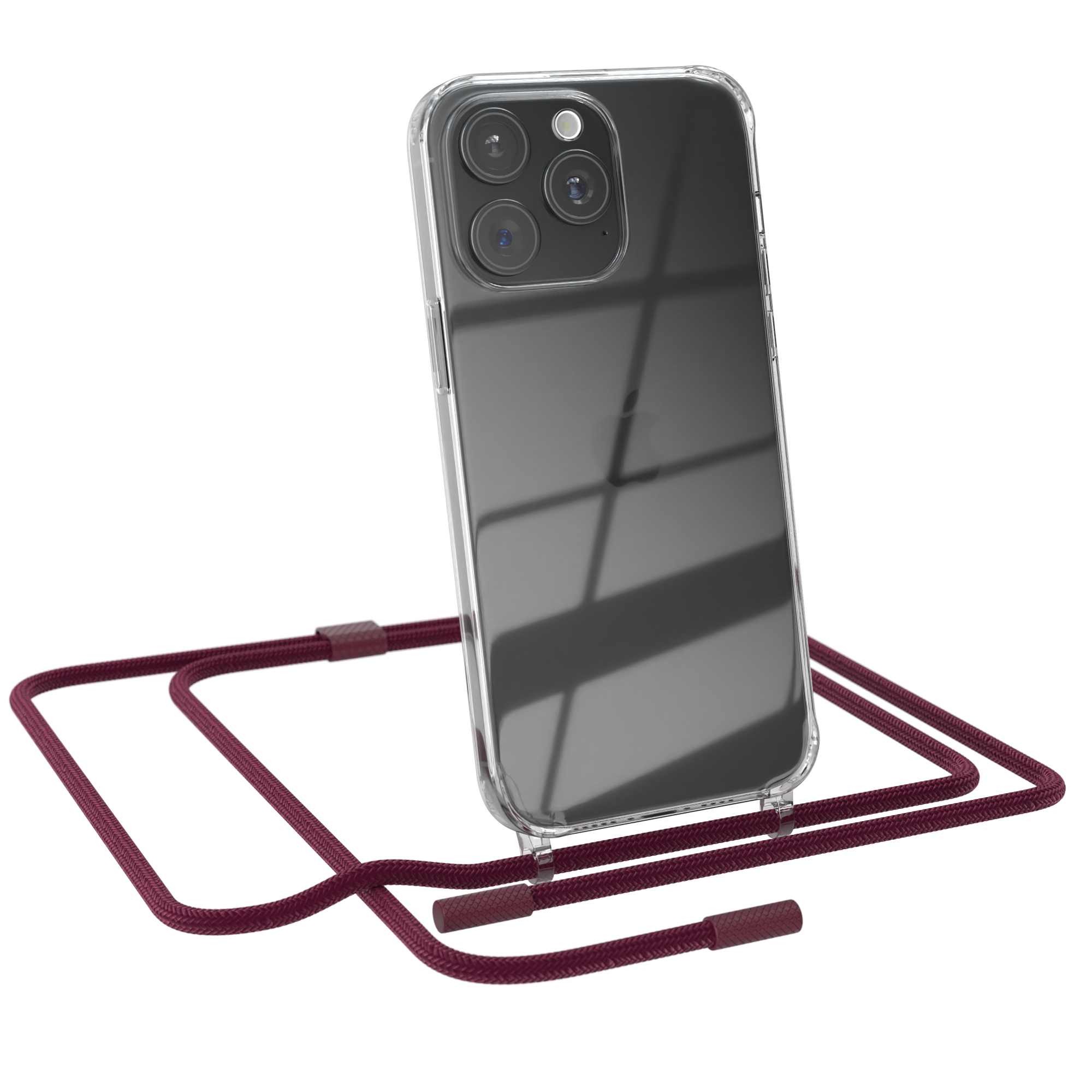 EAZY CASE Transparente Handyhülle mit Pro unifarbend, Rot Kette Max, Umhängetasche, Apple, Bordeaux runder iPhone 15 / Beere