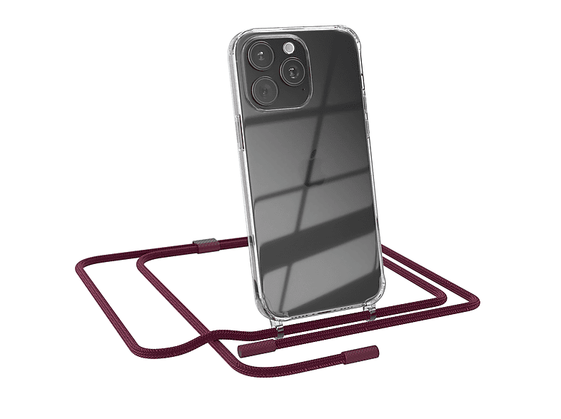 EAZY CASE Transparente Handyhülle mit runder Kette unifarbend, Umhängetasche, Apple, iPhone 15 Pro Max, Beere / Bordeaux Rot