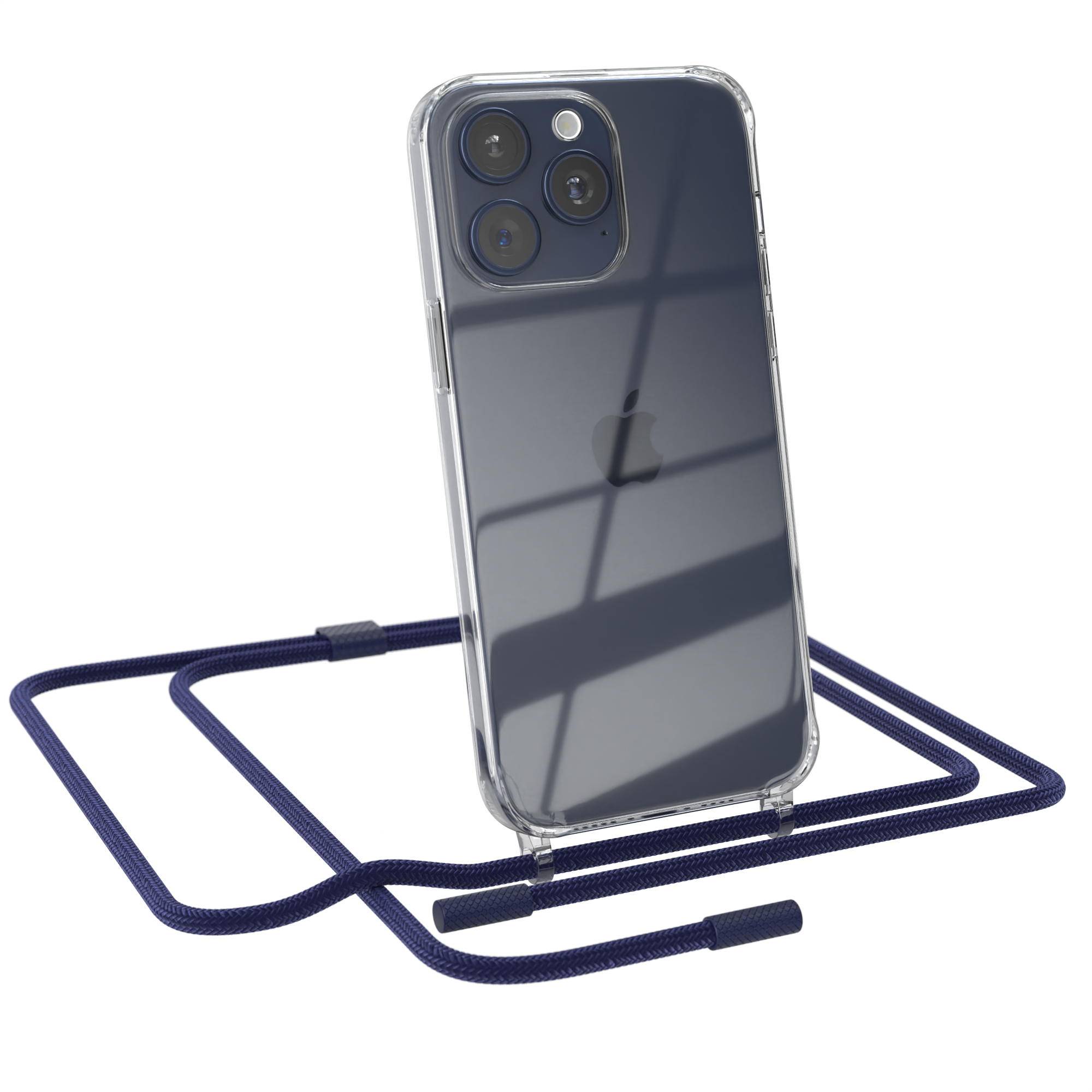 EAZY CASE Transparente 15 Pro Max, Umhängetasche, Nachtblau mit Kette runder Apple, unifarbend, Handyhülle iPhone / Dunkelblau