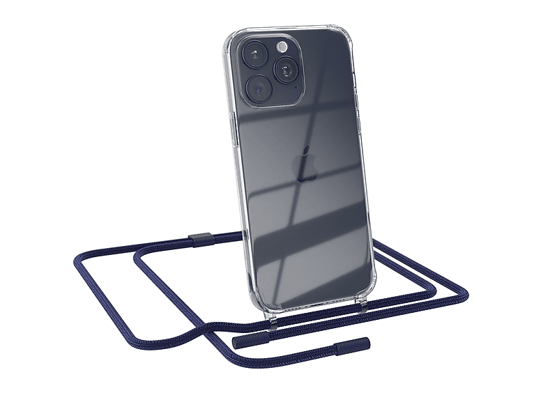 EAZY CASE Transparente Kette Max, unifarbend, Umhängetasche, Apple, Pro Dunkelblau Nachtblau mit runder iPhone / Handyhülle 15
