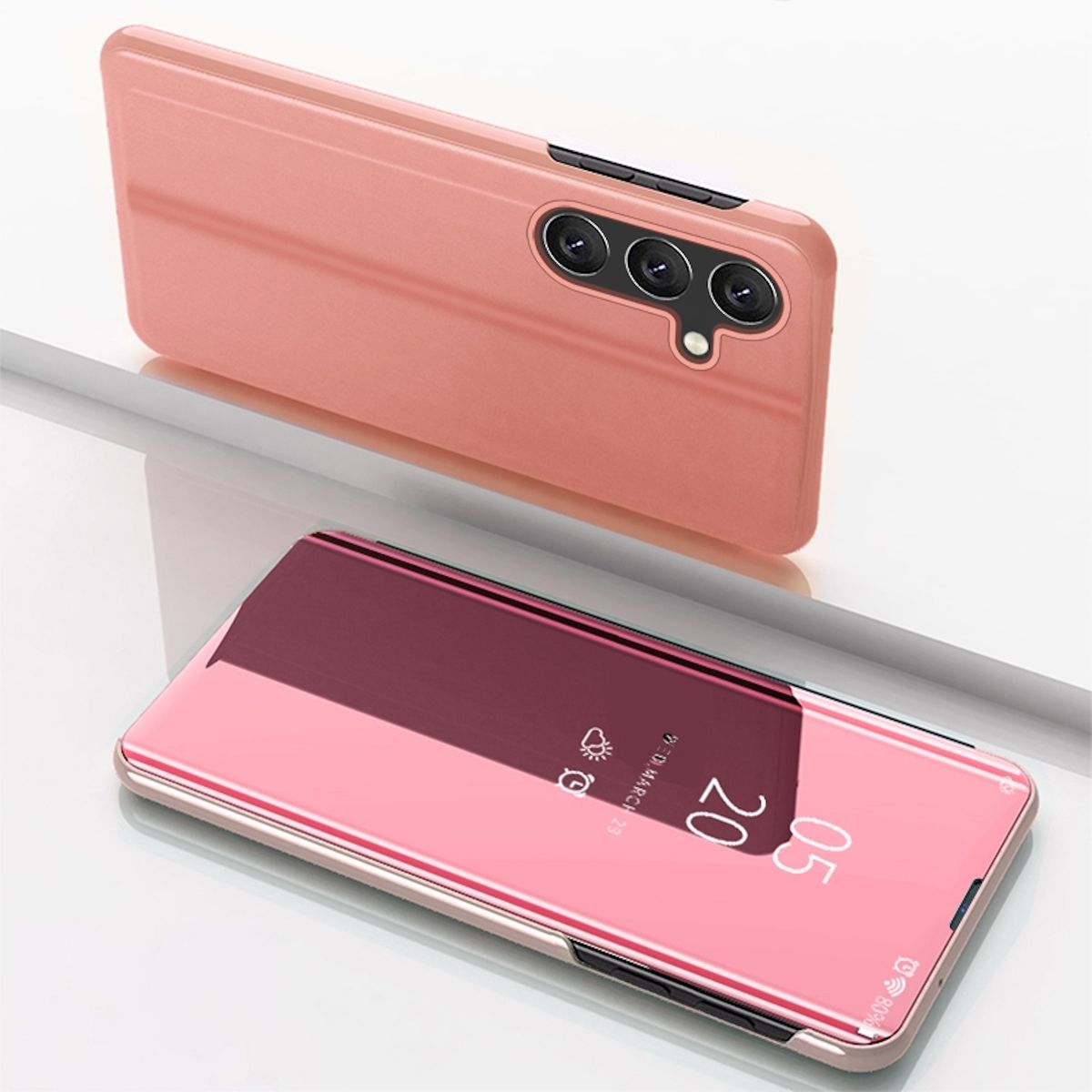 WIGENTO View Smart mit 5G, Mirror Funktion, S23 UP Spiegel Cover Galaxy FE Samsung, Pink Bookcover, Wake
