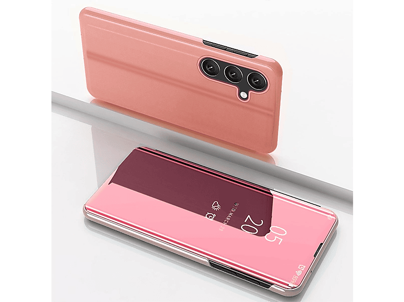 WIGENTO View Smart mit 5G, Mirror Funktion, S23 UP Spiegel Cover Galaxy FE Samsung, Pink Bookcover, Wake
