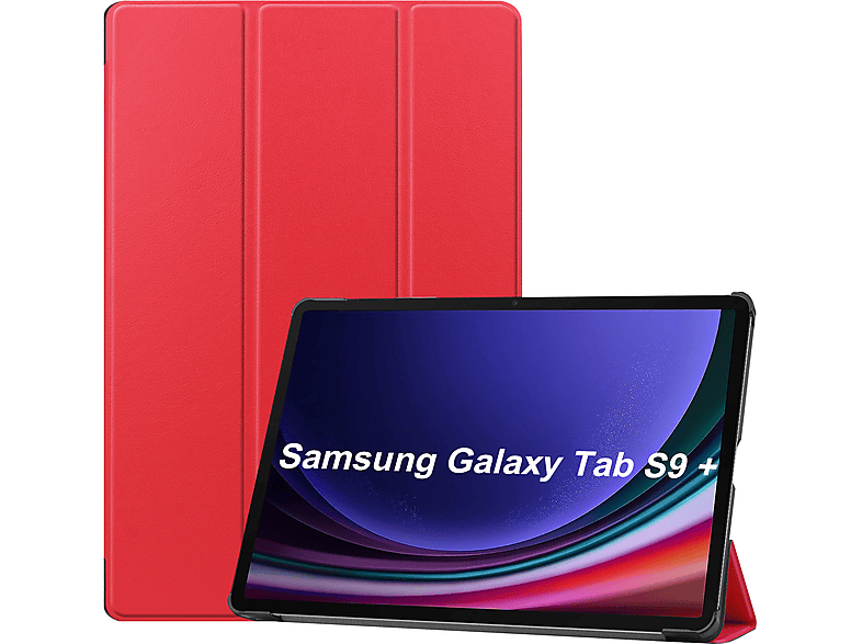 LOBWERK Hülle Schutzhülle Bookcover für Samsung Tab S9+ Plus 2023 SM-X810 SM-X816B SM-X818U 12.4 Zoll Kunstleder, Rot