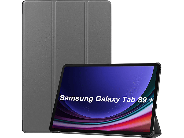 LOBWERK Hülle Schutzhülle Bookcover für Samsung Tab S9+ Plus 2023 SM-X810 SM-X816B SM-X818U 12.4 Zoll Kunstleder, Grau
