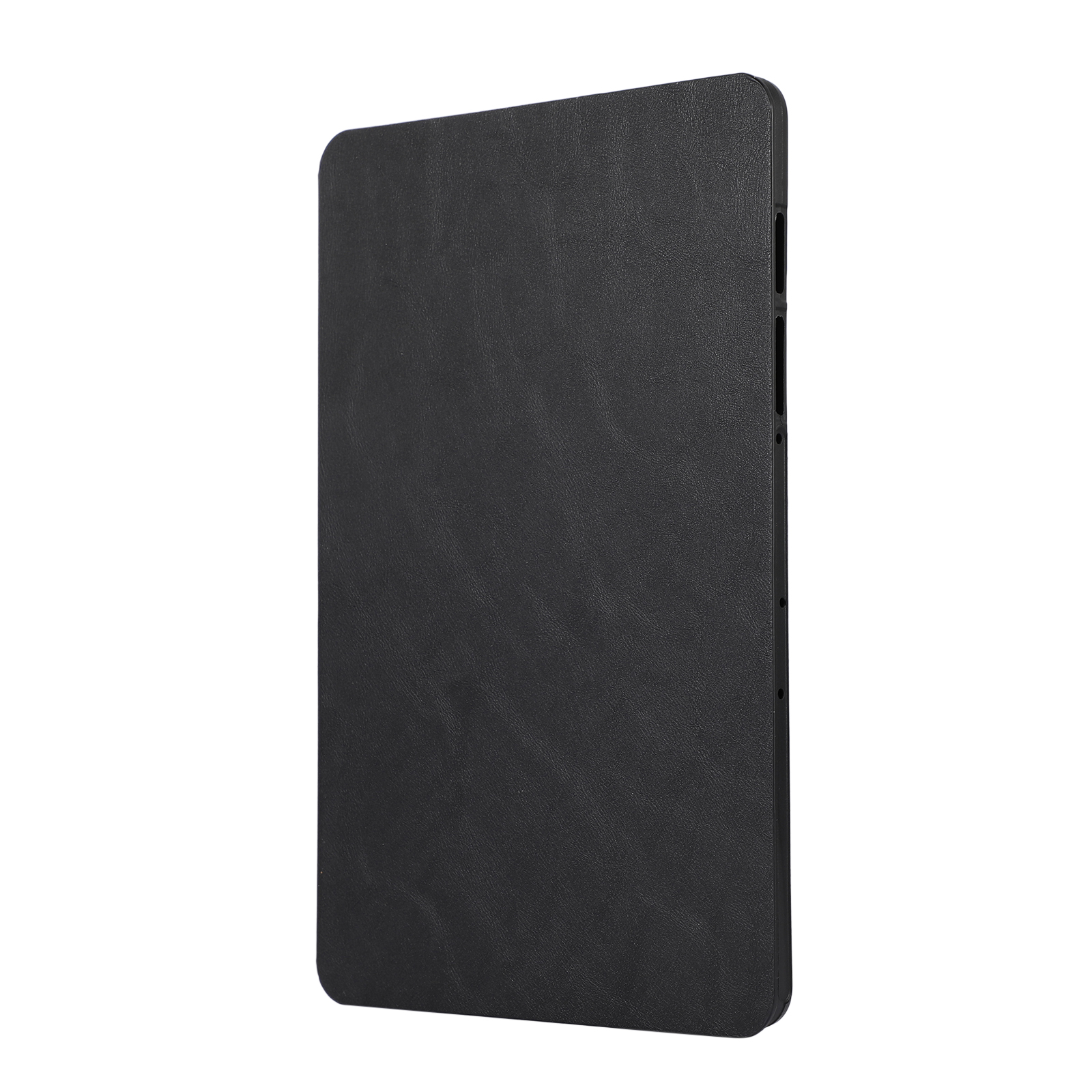 Schwarze rechteckige Hülle für ein Tablet. Die Hülle ist schlicht und hat eine lederartige Textur.