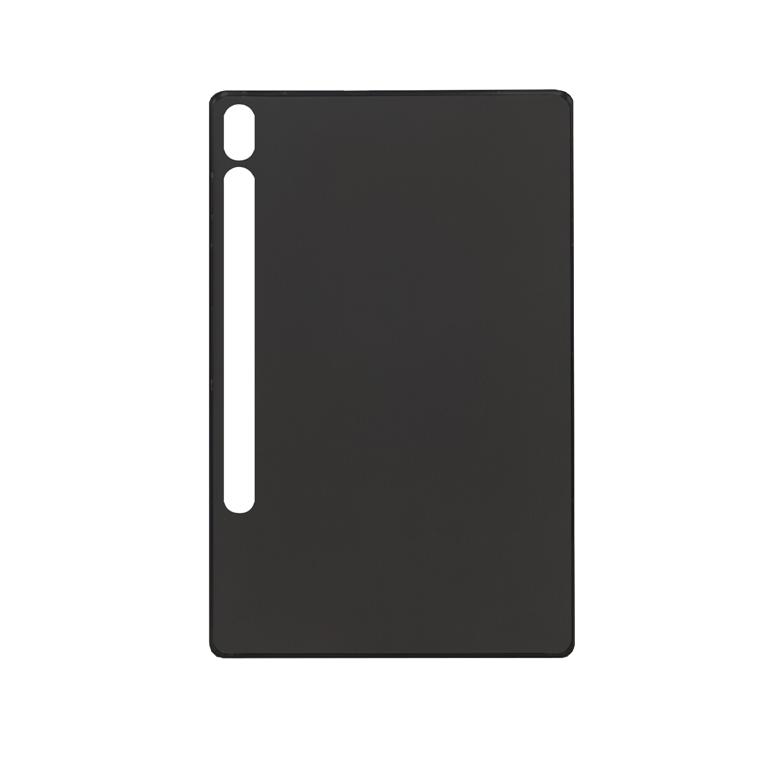 Schwarze Tablet-Hülle, Rückansicht, mit weißem Linien-Design. Klares, einfaches Design.