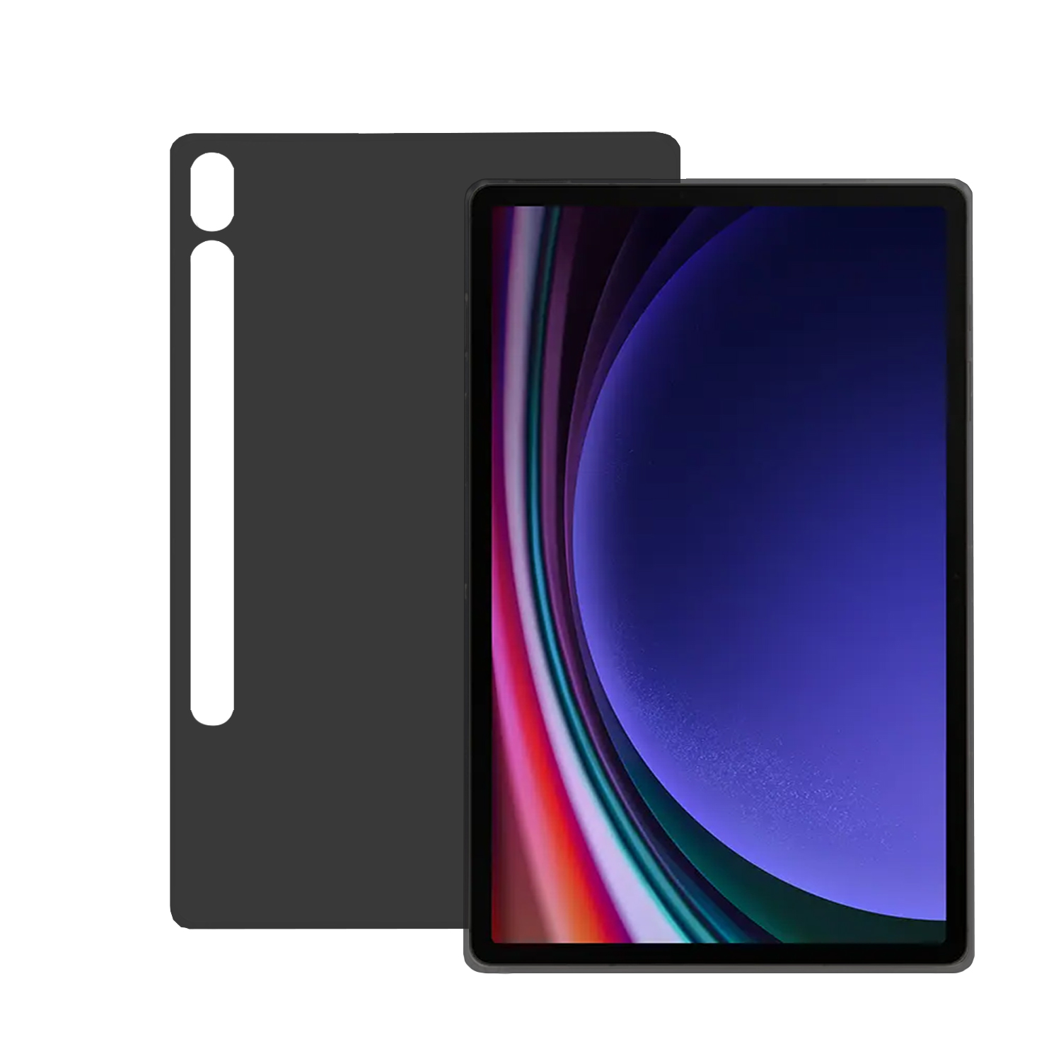 Tablet mit schwarzer Hülle. Die Hülle ist vom Tablet getrennt.