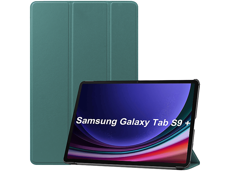 LOBWERK Hülle Schutzhülle Bookcover für Samsung Tab S9+ Plus 2023 SM-X810 SM-X816B SM-X818U 12.4 Zoll Kunstleder, Grün