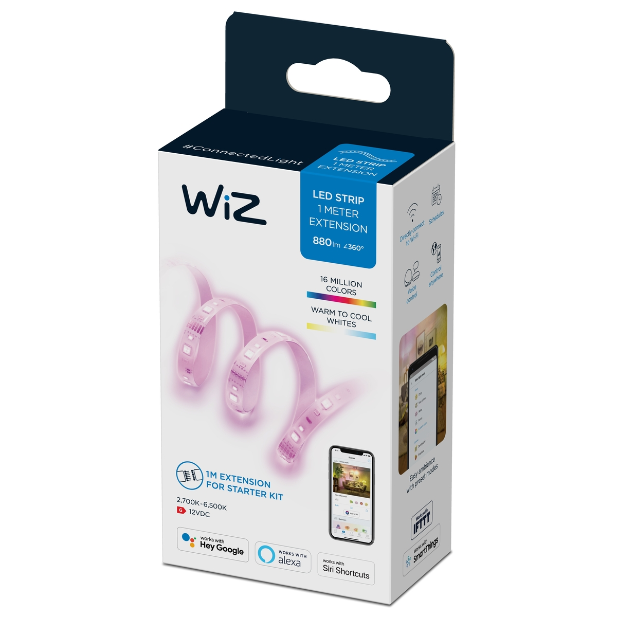 Una caja de luces LED Wiz, extensión de 1 metro con una interfaz de aplicación de teléfono inteligente.