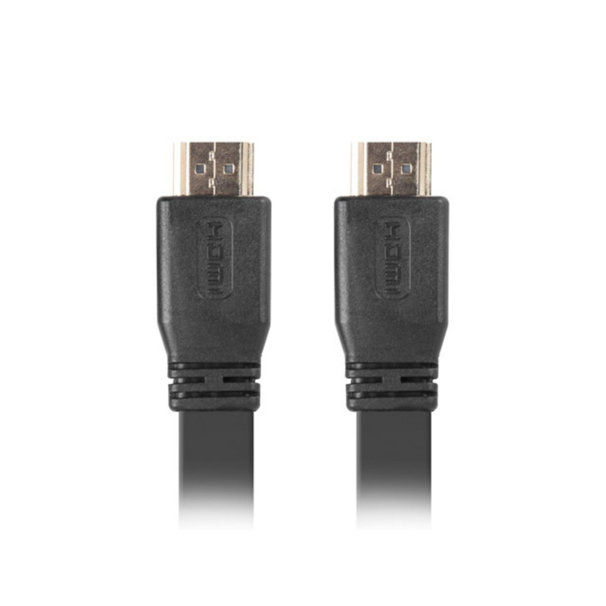 Deux câbles HDMI noirs avec connecteurs dorés, sur fond blanc.