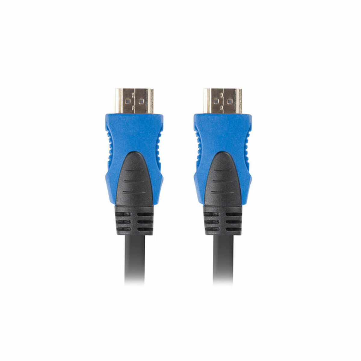 Dos cables HDMI con conectores azules y cables negros.