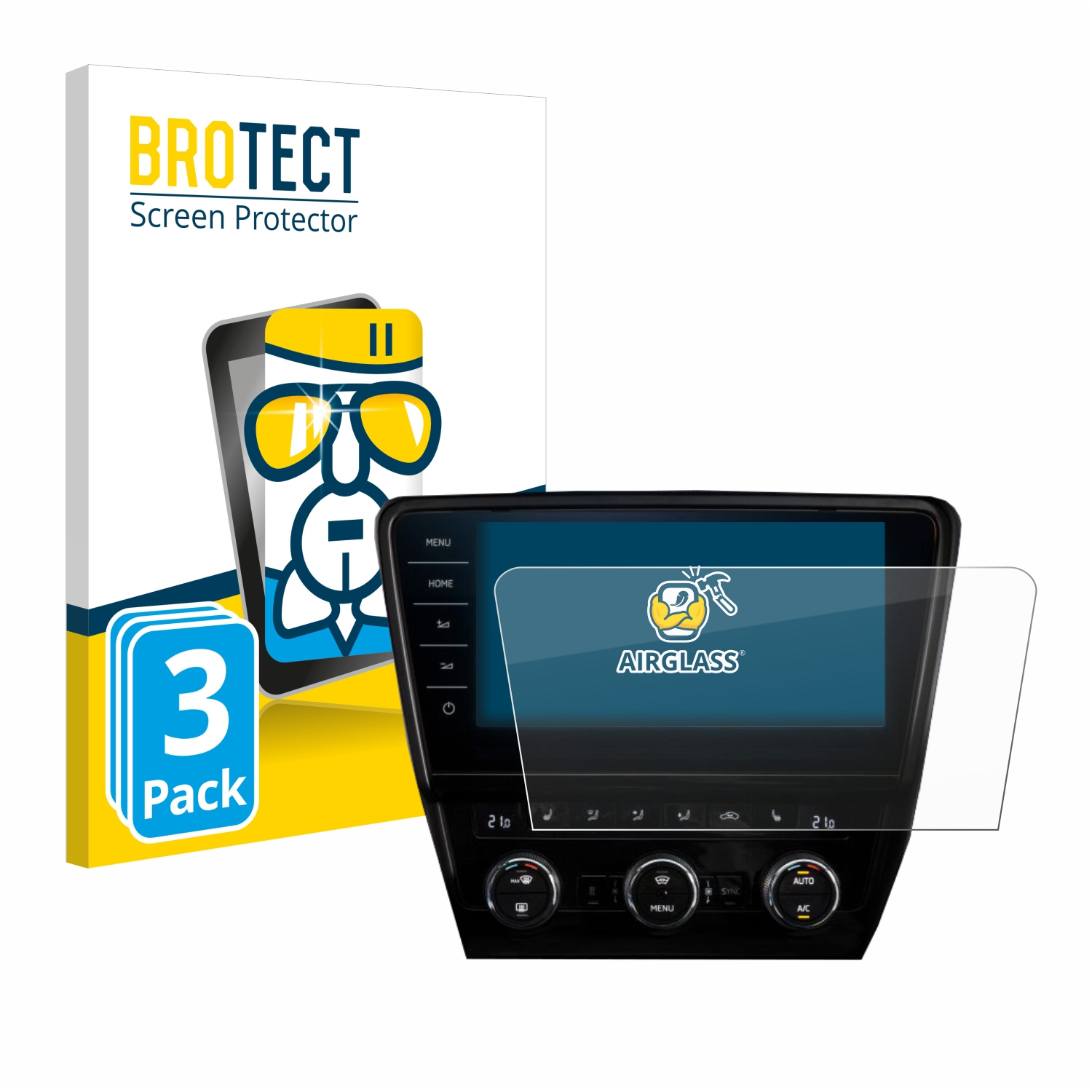 BROTECT 3x Airglass klare Schutzfolie(für Infotainment 245 Octavia Skoda RS System 9.2\