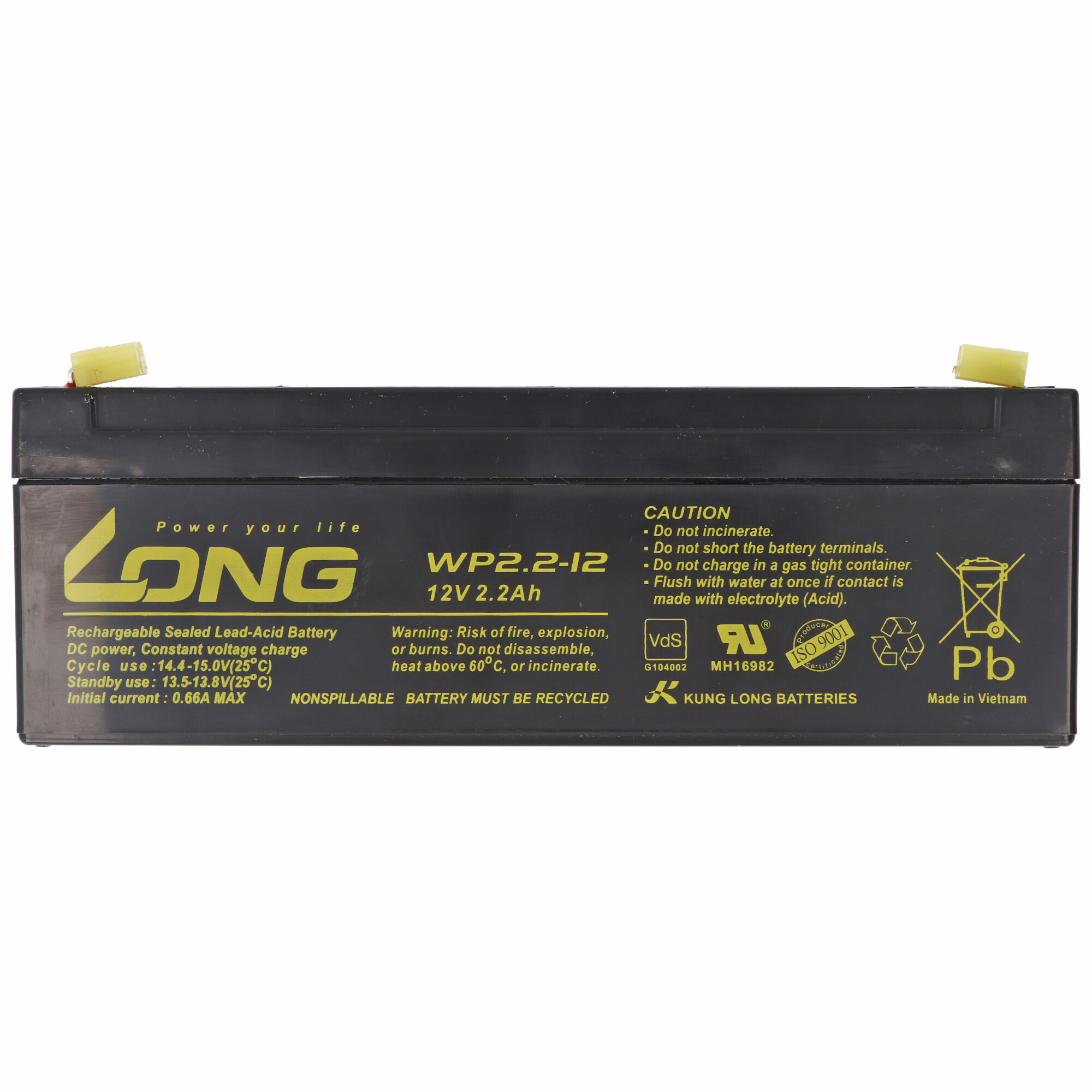 KUNG LONG Kung Long WP2.2-12 4,8mm mit mAh Blei -Zulassung, Bleiakku, Steckkontakte Pb Akku VDS - 2200 Blei