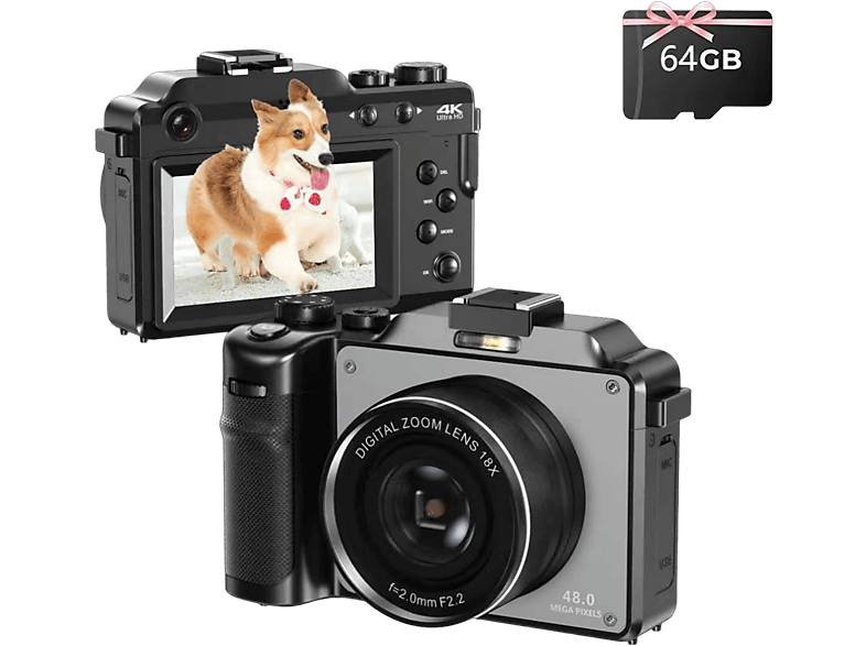 LINGDA 4K HD 48 Digital Kamera MP 18x Grau, Zoom- opt