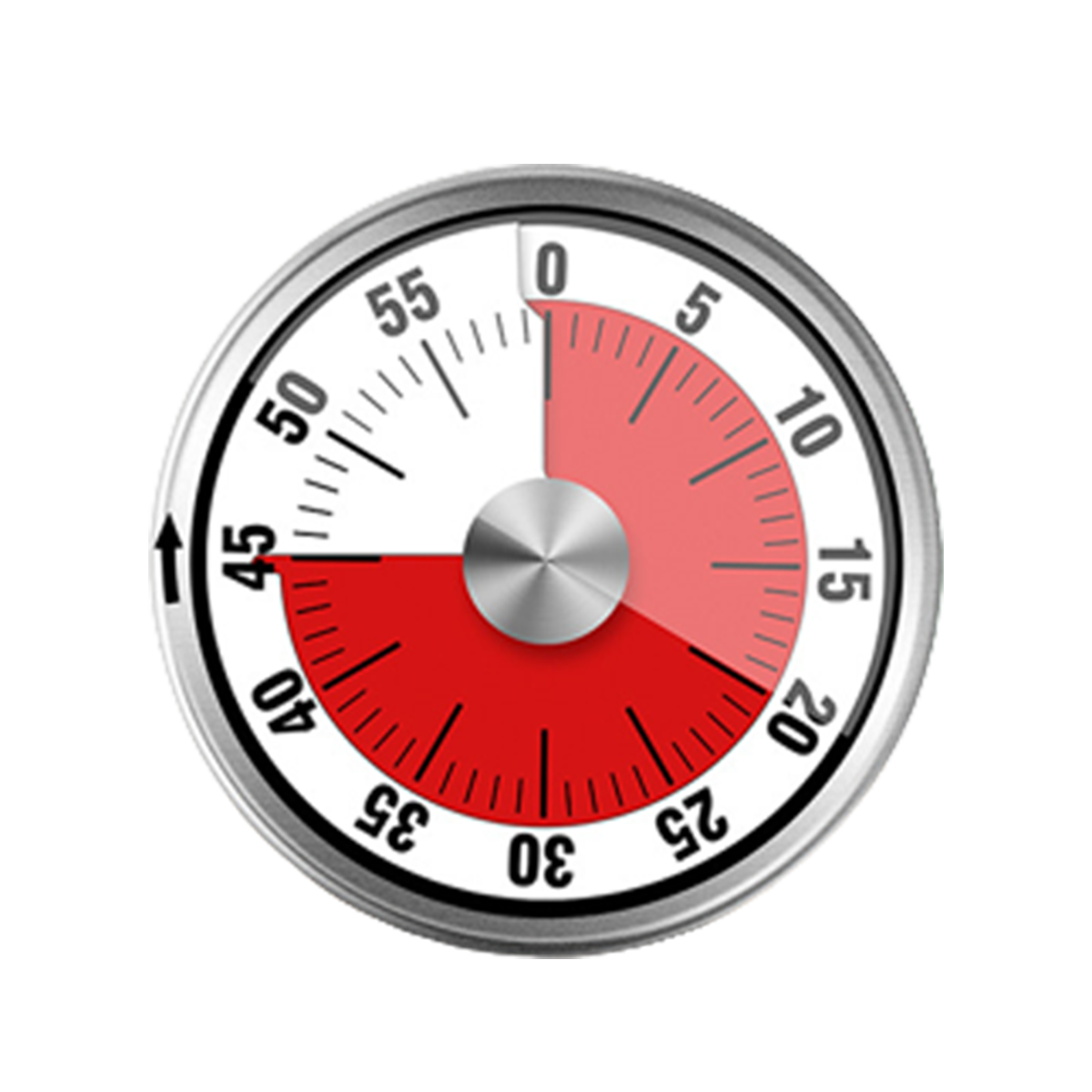 Timer mit rotem Abschnitt, der 40 Minuten anzeigt. Der Rest des Timers ist weiß.