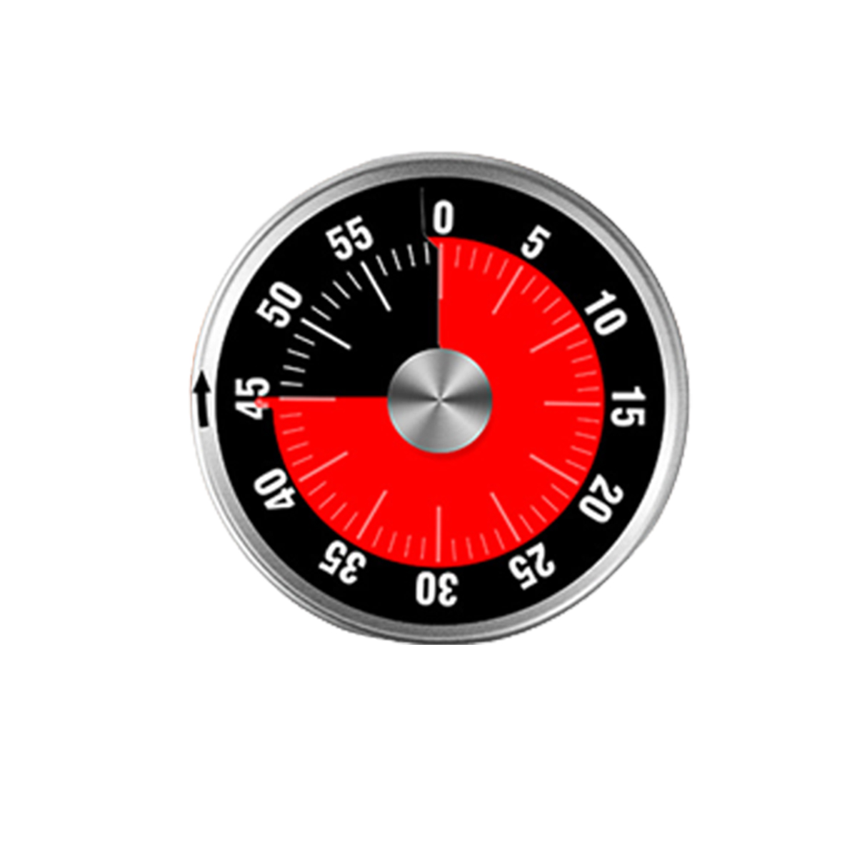 Schwarz-roter Küchentimer auf weißem Hintergrund, zeigt die Zeit an.