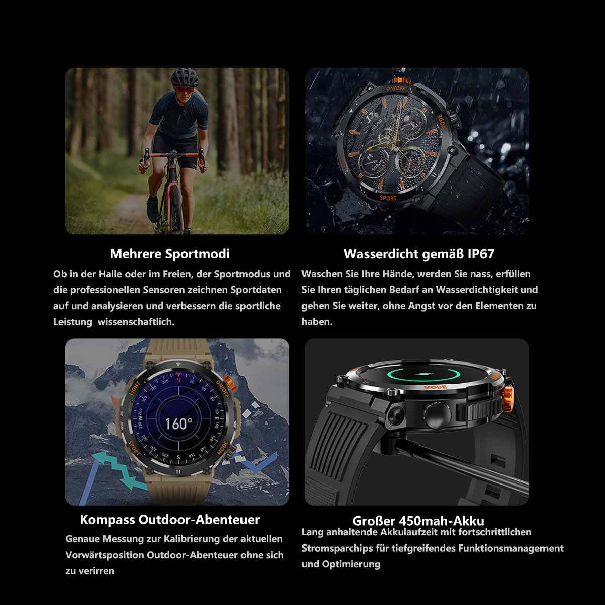 SYNTEK Smart Smartwatch LED Silikon Watch Silikon, Beleuchtung Outdoor Sportuhr Kompass Herzfrequenzmesser Wasserdicht Blau