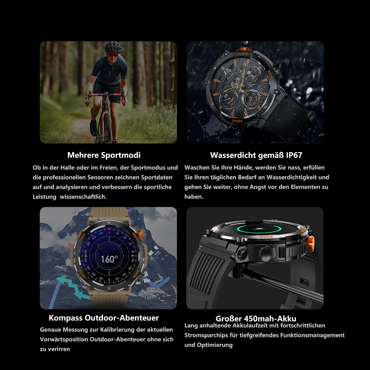 Herzfrequenzmesser Blau Silikon, Smart Smartwatch Sportuhr SYNTEK Kompass Beleuchtung Wasserdicht Watch Silikon LED Outdoor