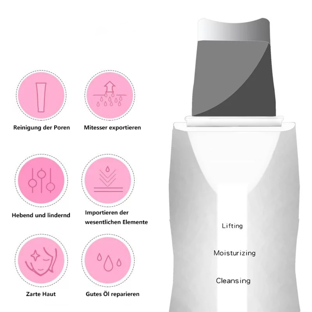 LACAMAX Ultrasonic Scalper - Porenreinigung Gerät Gesichtsreinigungsbürste Weiß in einem
