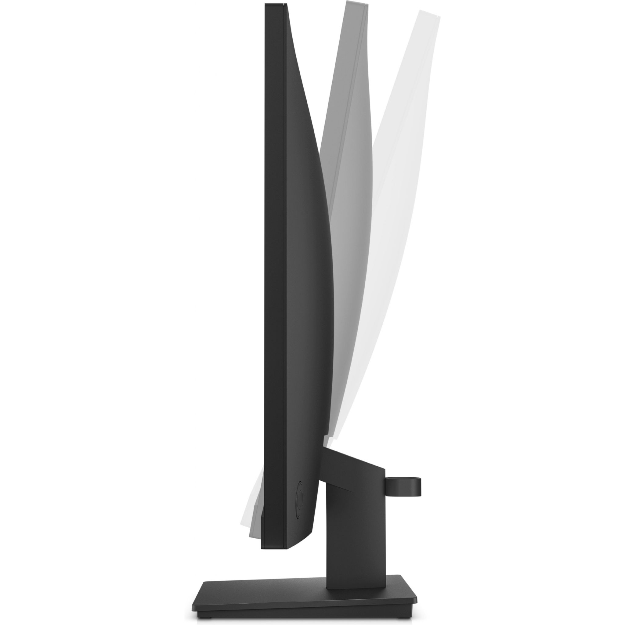 Czarny monitor komputera widziany z boku. Ekran jest skierowany w górę.