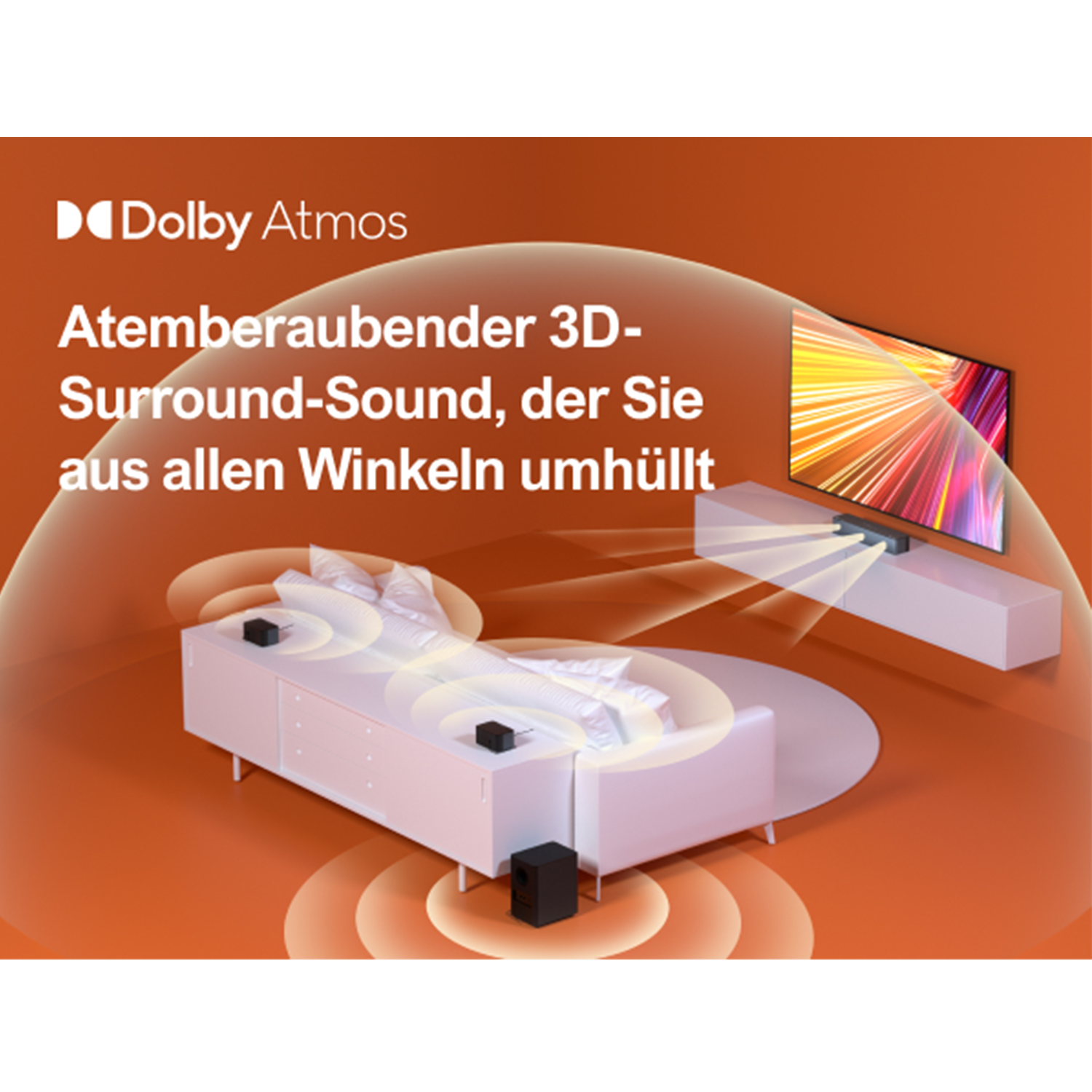 D60 Dolby 5.1 Bar, Schwarz Subwoofer, ULTIMEA Atmos - Sound mit Soundbar Poseidon