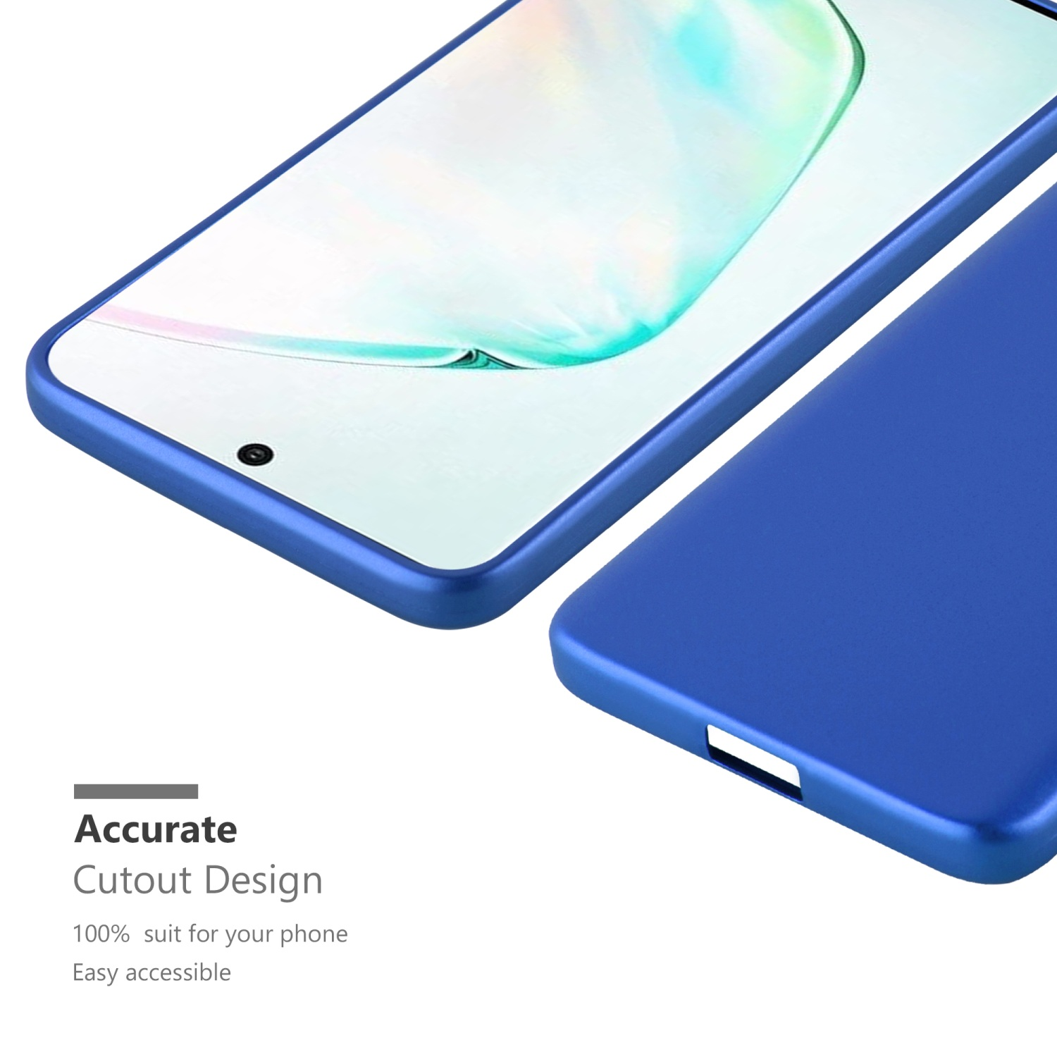 Custodia blu per telefono su sfondo bianco. La custodia è su sfondo bianco.