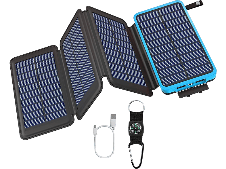 BYTELIKE Solar Powerbank 10000mAh - Zuverlässige Energie für Outdoor-Abenteuer mit Taschenlampe Powerbank 10000mAh Blau