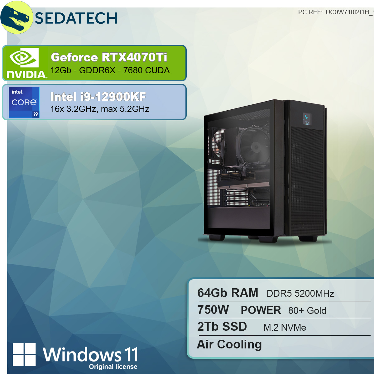 SEDATECH Intel i9-12900KF, NVIDIA GB Core™ mit SSD, 11 Ti, PC-desktop 4070 GB Home RTX™ 64 mehrsprachig, Windows 12 Prozessor, 2000 GeForce RAM, i9 Intel® GB