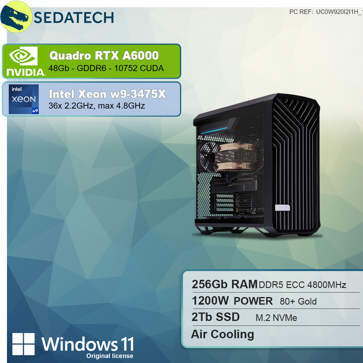 SEDATECH Intel Xeon-3475X, Windows 11 NVIDIA GB 2000 mehrsprachig, 48 PC-desktop GeForce mit Prozessor, Intel® GB SSD, GB W Xeon® Pro RAM, 256 RTX™ A5000