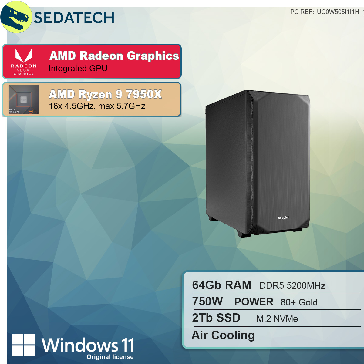 SEDATECH AMD Ryzen 11 64 2000 Onboard Home GB Radeon™ 9 Prozessor, AMD SSD, mehrsprachig, 9 Windows RAM, Graphics GB PC-desktop Ryzen™ 7950X, mit AMD