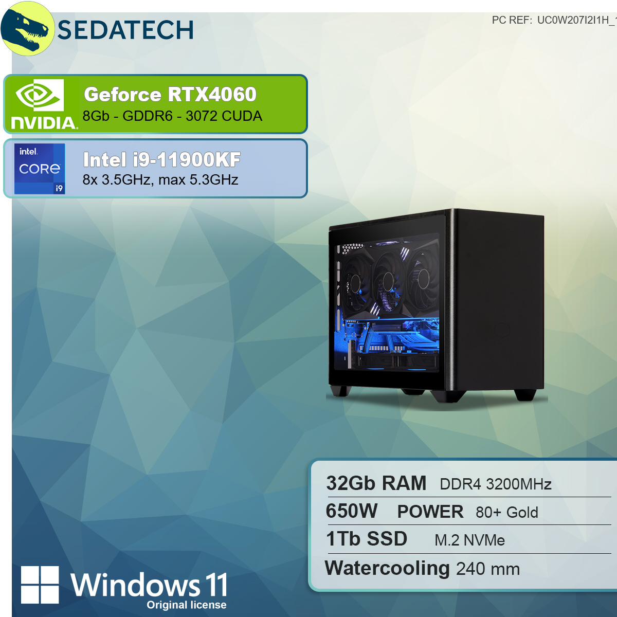 Wasserkühlung, Windows Intel RTX™ NVIDIA GB Home 32 Core™ GeForce Intel® mit RAM, i9-11900KF mit 4060, SSD, GB GB mehrsprachig, 11 1000 8 Prozessor, i9 SEDATECH PC-desktop
