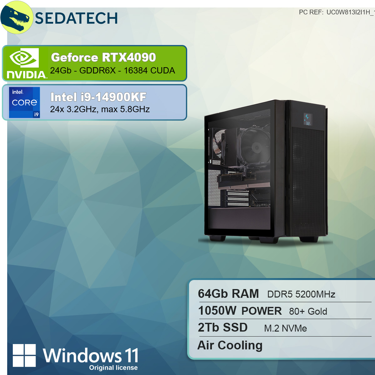 SEDATECH Intel i9-14900KF, Windows 24 GB RTX™ 11 mehrsprachig, Intel® GB GeForce Prozessor, SSD, Home NVIDIA Core™ 4090, 64 2000 i9 PC-desktop RAM, mit GB