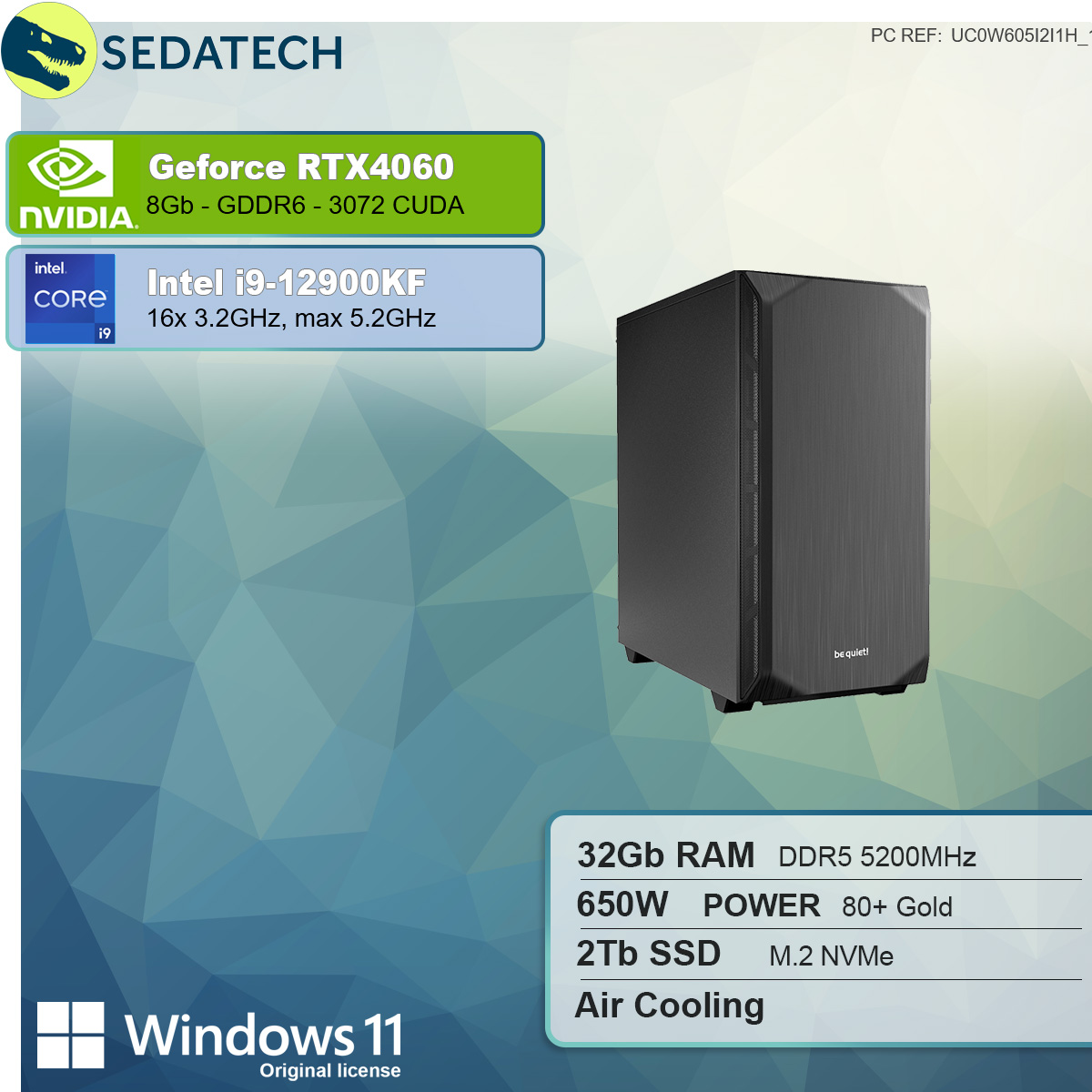 SEDATECH Intel i9-12900KF, Windows GB 8 mehrsprachig, 11 Prozessor, PC-desktop NVIDIA 4060, Core™ Home RAM, GB RTX™ 1000 32 Intel® GeForce mit SSD, i9 GB