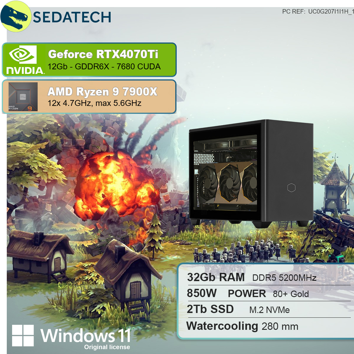 SEDATECH AMD Ryzen 9 7900X 4070 mehrsprachig, mit Ti, GB SSD, 9 GeForce AMD RTX™ 32 NVIDIA Wasserkühlung, PC Ryzen™ Gaming Prozessor, mit 12 Windows Home GB 2000 GB 11 RAM