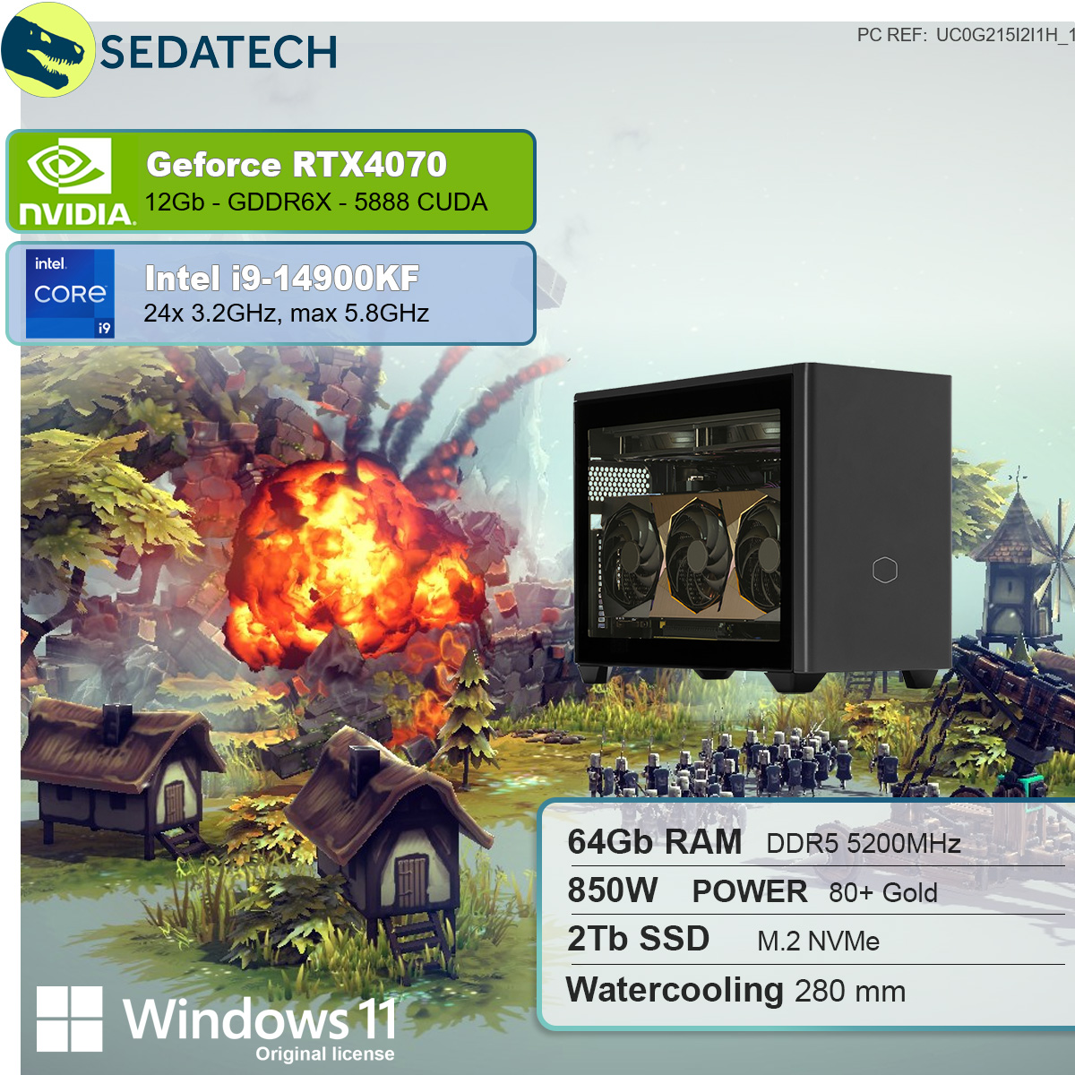 SEDATECH 4070, 11 Intel RTX™ mit 2000 Intel® GB Home PC Gaming Prozessor, NVIDIA GeForce i9-14900KF SSD, Wasserkühlung, Windows mit i9 GB mehrsprachig, Core™ 12 64 GB RAM,