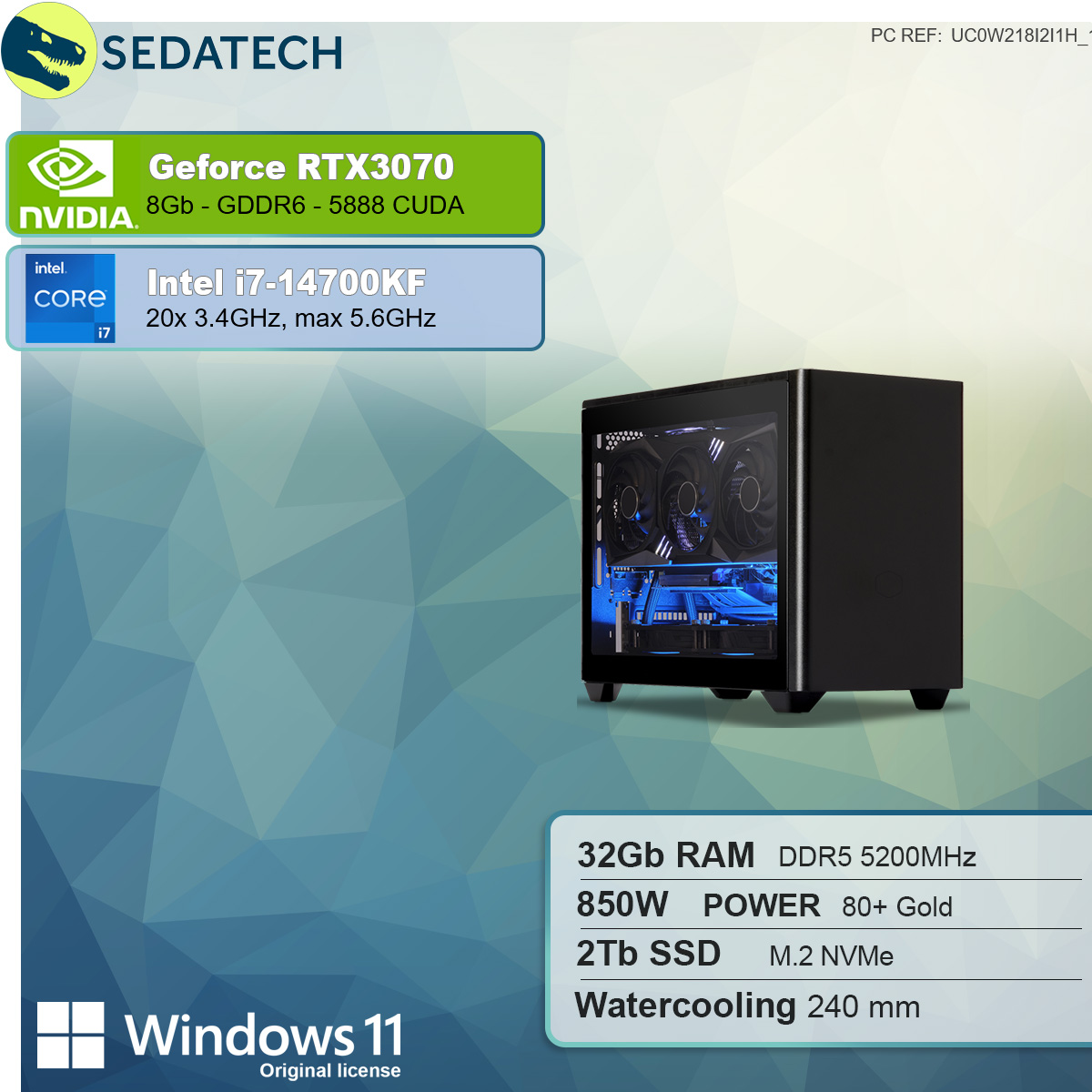 SEDATECH Intel GB i7-14700KF mit Intel® GB Home GB Windows 3070, SSD, mit RAM, NVIDIA 11 32 Wasserkühlung, 8 RTX™ Prozessor, mehrsprachig, 2000 PC-desktop Core™ i7 GeForce
