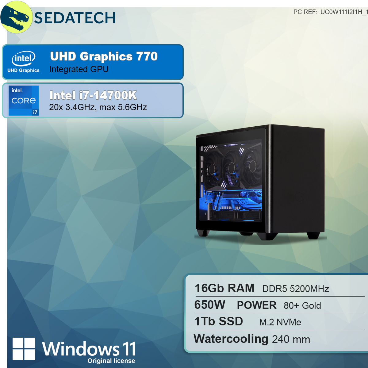 Prozessor, i7-14700K 770 Windows SSD, PC-desktop SEDATECH UHD Intel RAM, mit 1000 16 Core™ mehrsprachig, mit GB Intel® Wasserkühlung, GB i7 11 Home Intel®