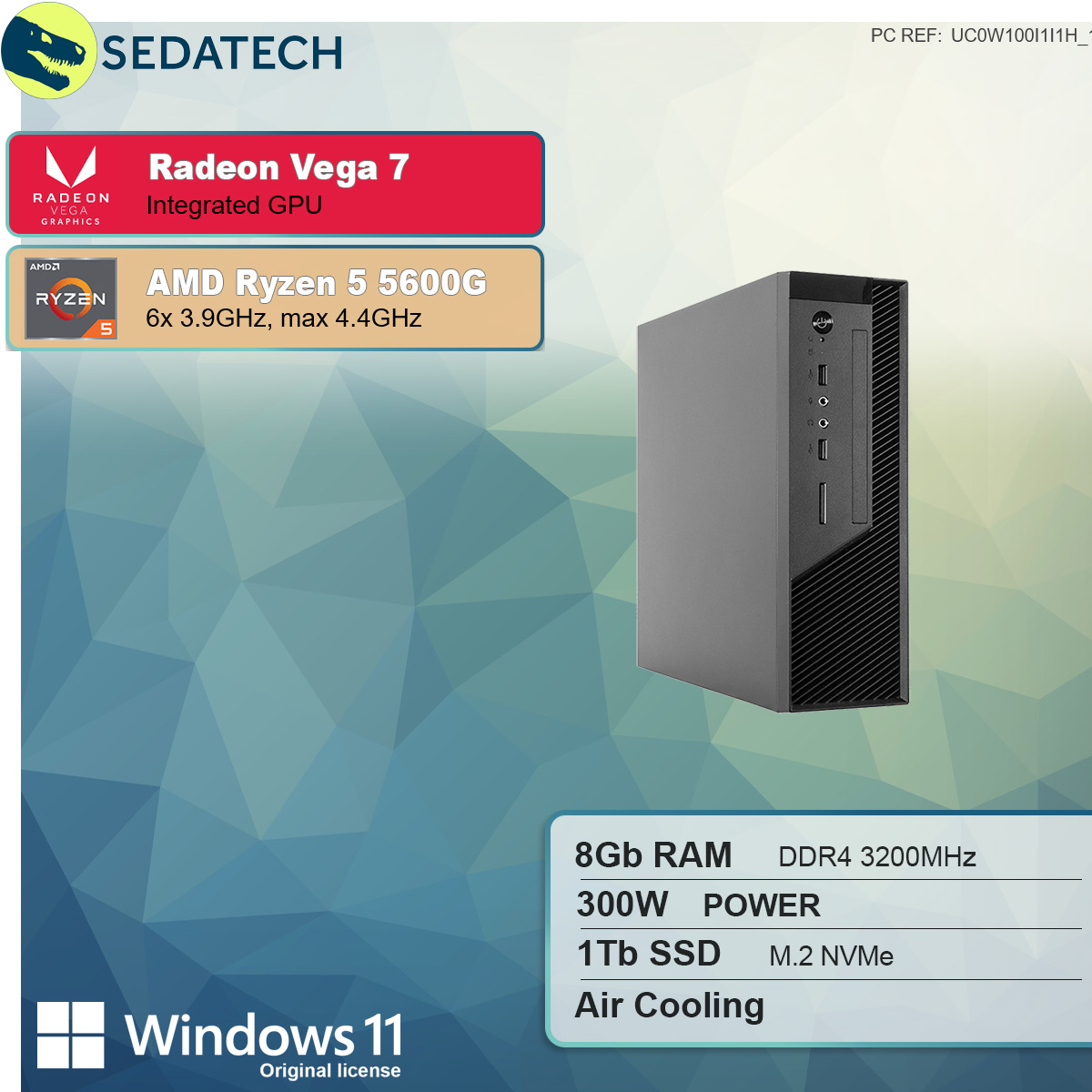 SEDATECH AMD Ryzen 5 SSD, GB RAM, Radeon™ GB Graphics Windows Home 8 Ryzen™ 1000 AMD Onboard Prozessor, AMD 11 5 mit 5600G, PC-desktop mehrsprachig