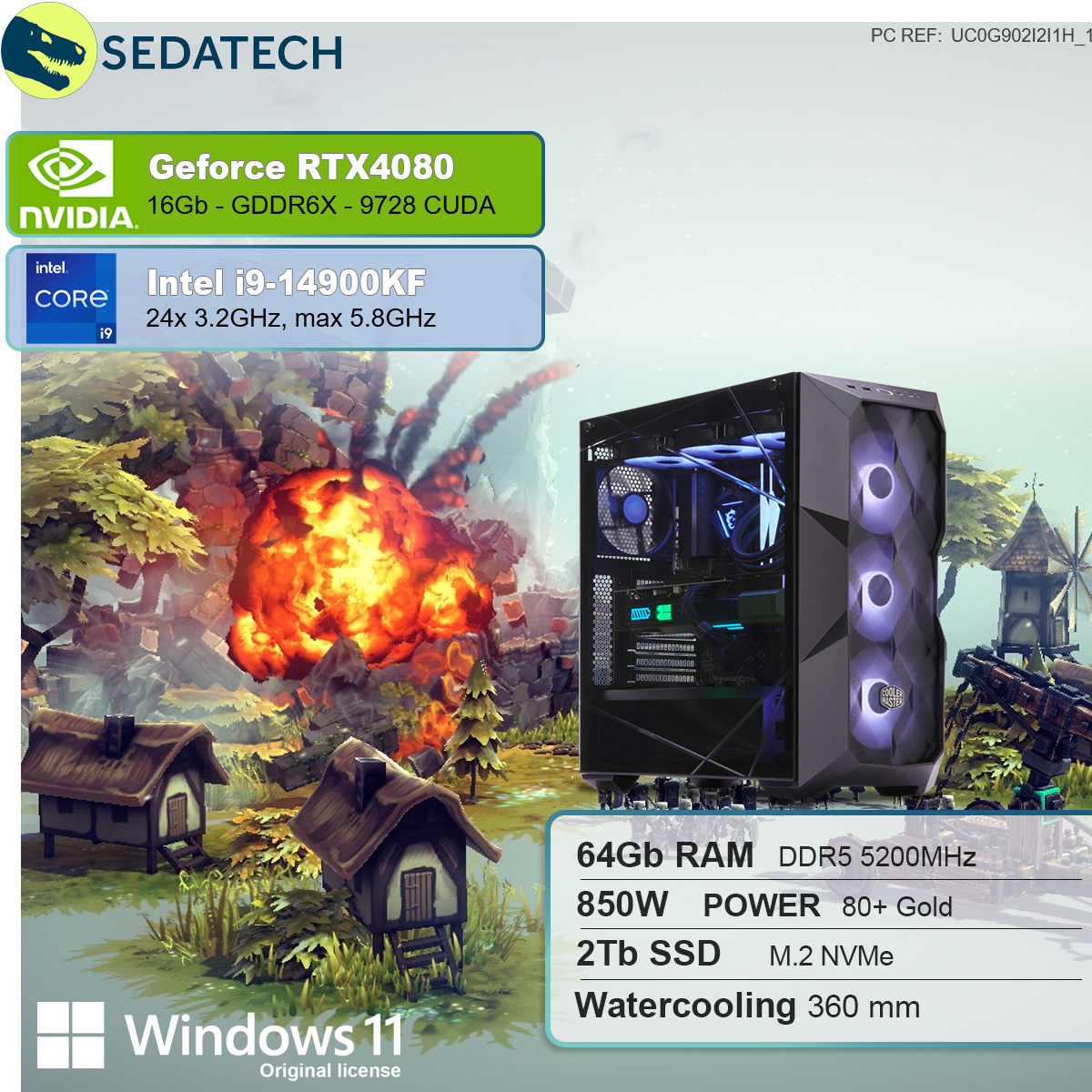 SEDATECH Intel Intel® 16 RTX™ i9 Gaming 64 GB 11 Core™ PC mehrsprachig, SSD, Windows Prozessor, Home GB Wasserkühlung, NVIDIA i9-14900KF mit 2000 4080, GeForce GB RAM, mit