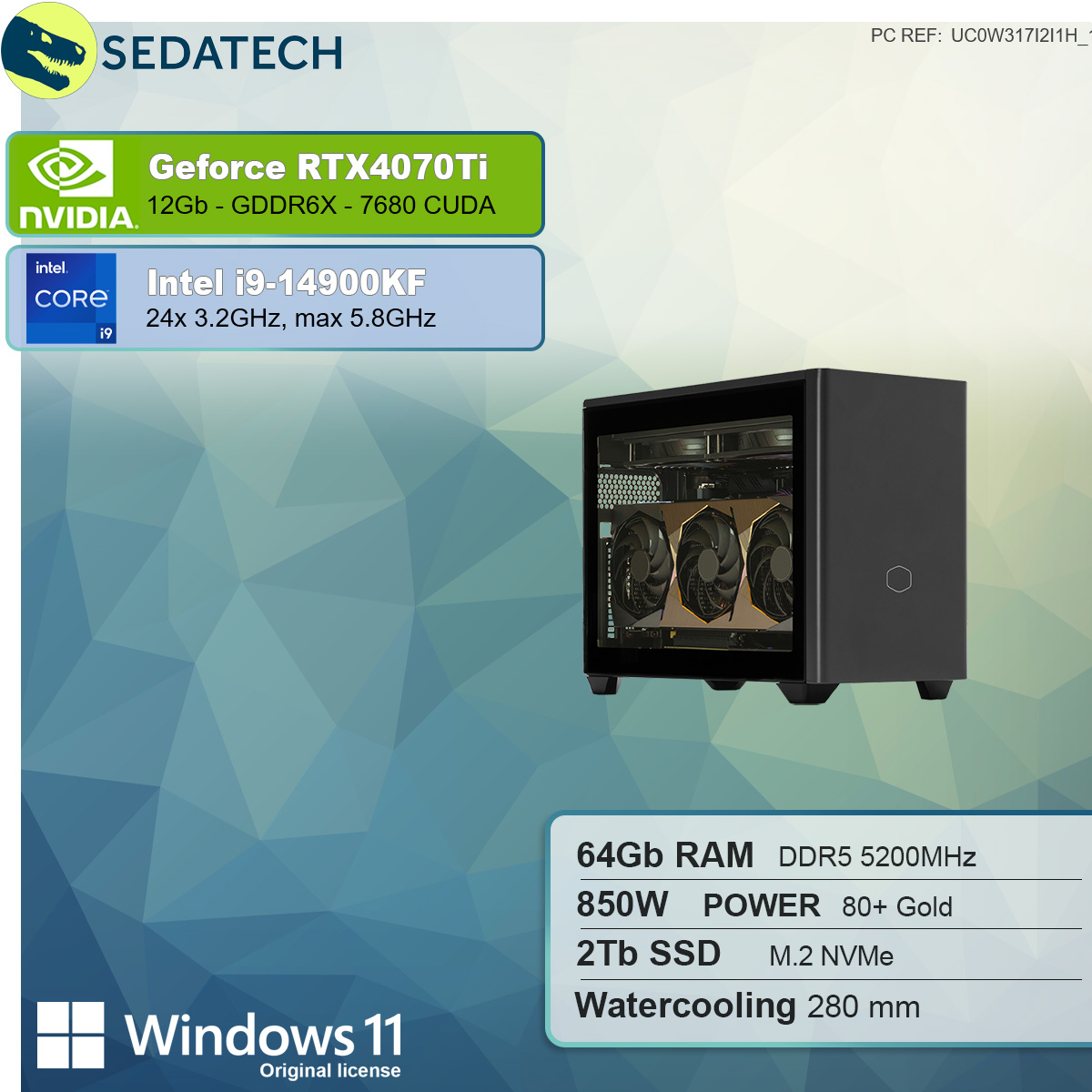 SEDATECH Intel i9-14900KF mit Wasserkühlung, GB Windows Intel® PC-desktop i9 12 Core™ Prozessor, 64 11 Home 4070 mehrsprachig, GeForce SSD, NVIDIA RTX™ mit Ti, GB RAM, GB 2000