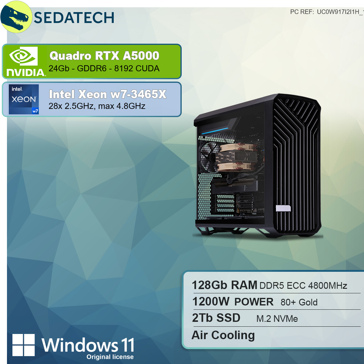 Windows mehrsprachig, Prozessor, Intel® RAM, A5000, NVIDIA Xeon® Pro 24 GB 11 SEDATECH W Xeon-3465X, 2000 Intel mit RTX™ GeForce GB PC-desktop 128 SSD, GB